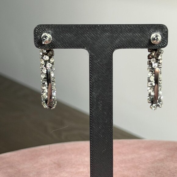 Gun Metal Crystal Hoop Earrings — Sparkle Glam! - Picture 3 of 6